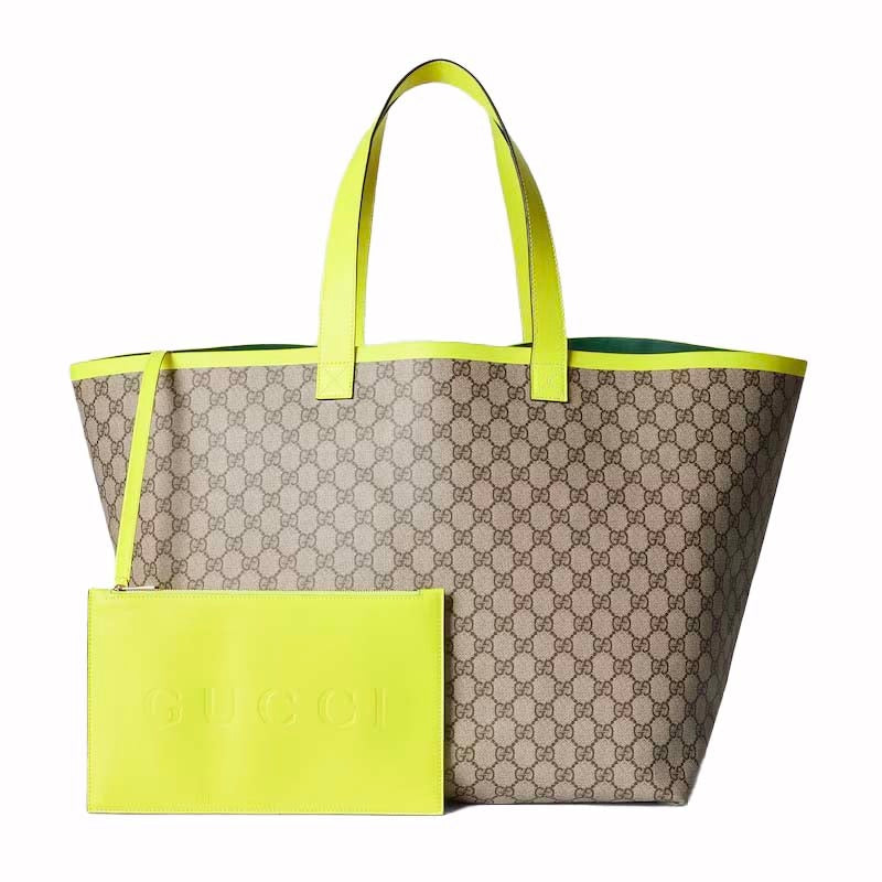 Gucci Totissima Large Tote Bag Beige/Fluorescent Yellow