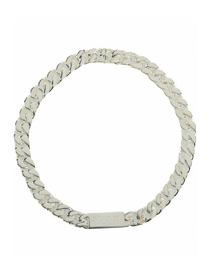 Gucci Trademark Enamel Chain Necklace Silver