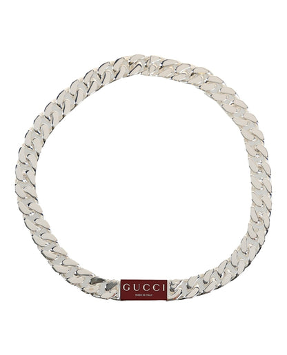 Gucci Trademark Enamel Chain Necklace Silver