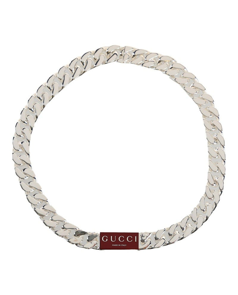 Gucci Trademark Enamel Chain Necklace Silver