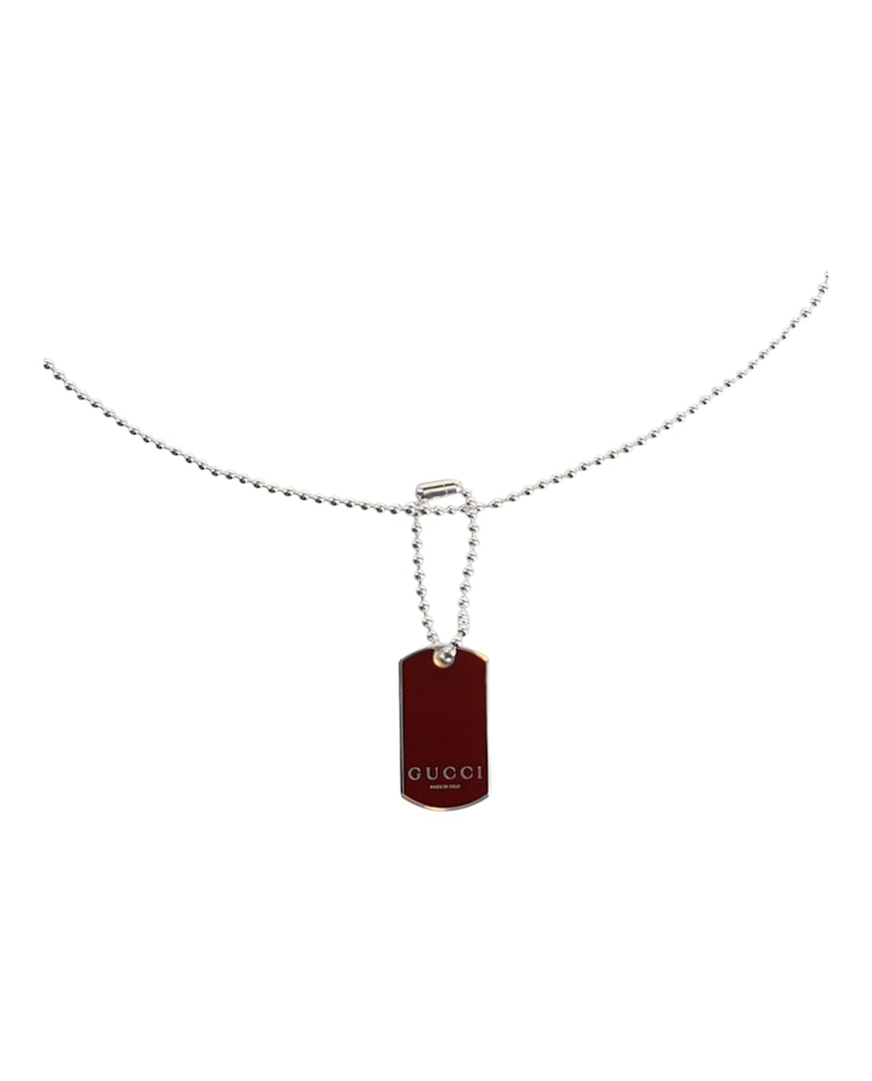 Gucci Trademark Enamel Dog Tag Necklace Silver