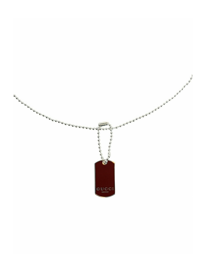 Gucci Trademark Enamel Dog Tag Necklace Silver