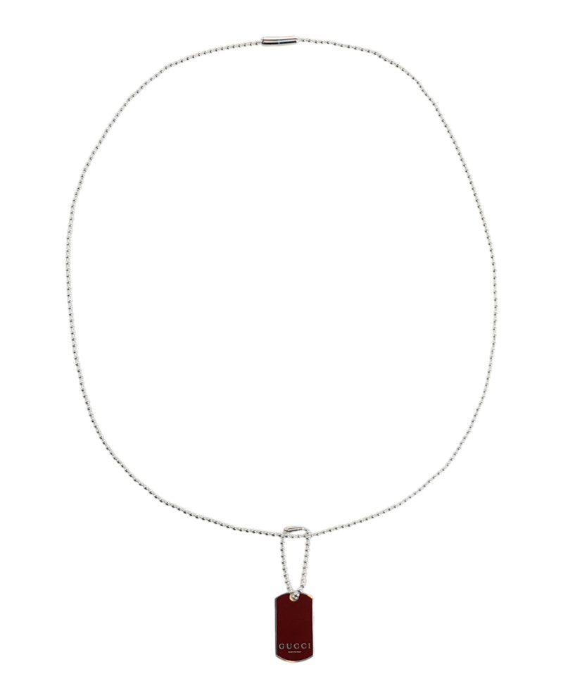 Gucci Trademark Enamel Dog Tag Necklace Silver