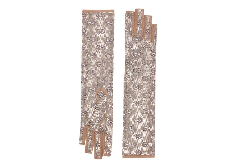 Gucci Tulle Crystal GG Motif Gloves Powder Pink