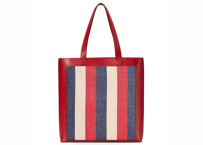 Gucci Vintage Logo Tote Linen Leather Hibiscus Red/Blue/White
