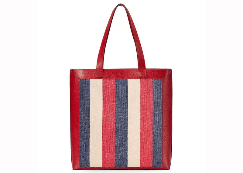 Gucci Vintage Logo Tote Linen Leather Hibiscus Red/Blue/White