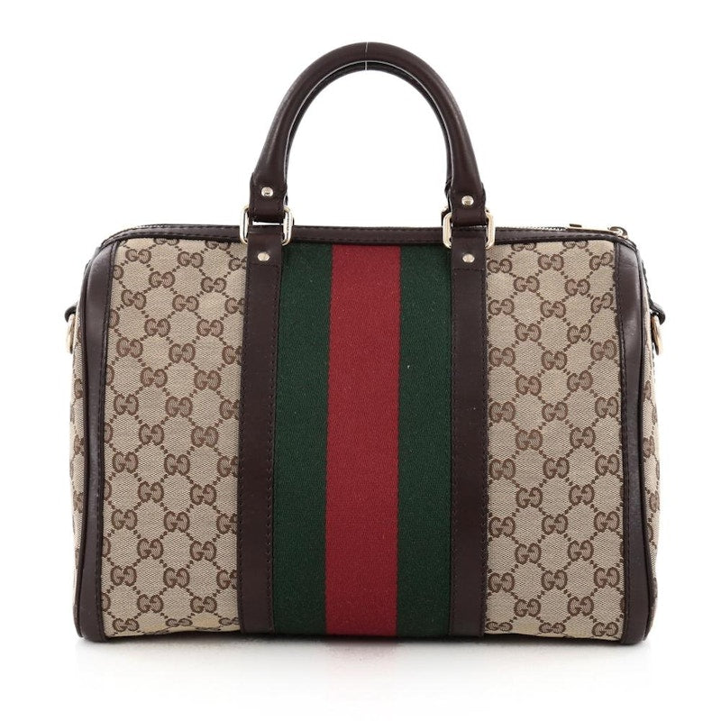 Gucci Boston Bag Vintage Web GG Web Stripes Medium Brown/Green/Red