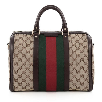 Gucci Boston Bag Vintage Web GG Web Stripes Medium Brown/Green/Red