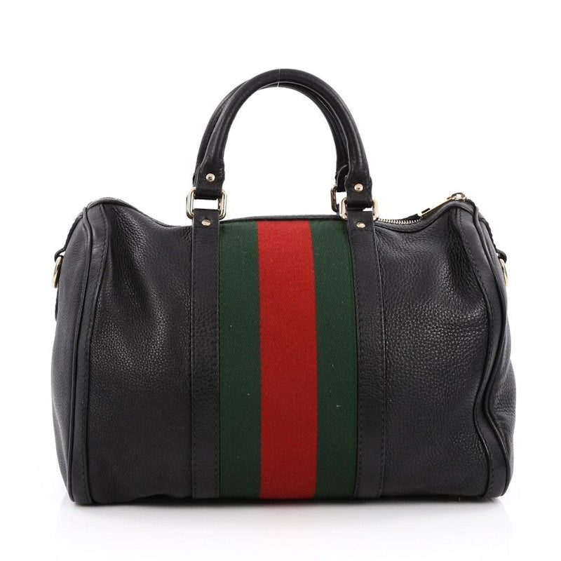 Gucci Vintage Web Boston Bag Satchel Medium Black