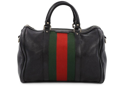 Gucci Vintage Web Boston Bag Satchel Medium Black