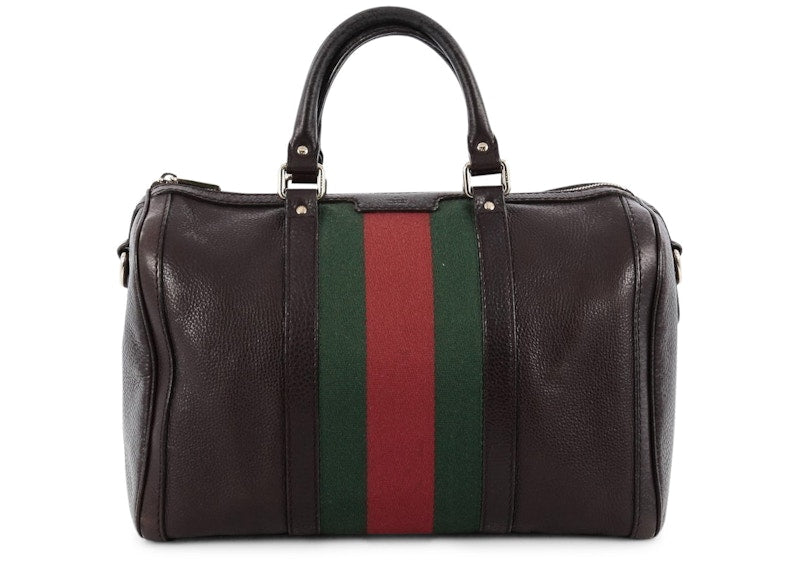 Gucci Vintage Web Boston Bag Satchel Medium Brown