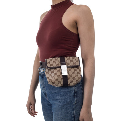 Gucci Waist Pouch GG Supreme Flap Buckle Beige
