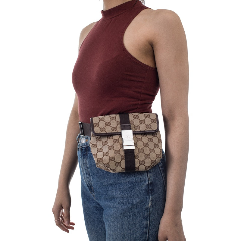 Gucci Waist Pouch GG Supreme Flap Buckle Beige