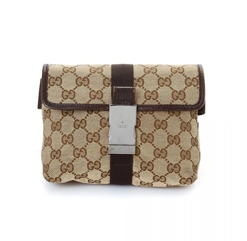 Gucci Waist Pouch GG Supreme Flap Buckle Beige