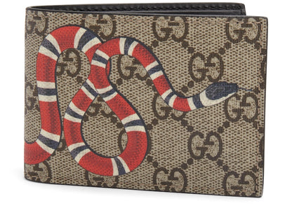 Gucci Bifold Wallet GG Supreme Kingsnake (4 Card Slots) Beige