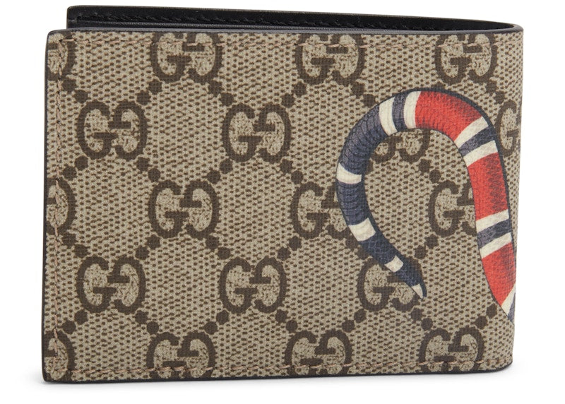 Gucci Bifold Wallet GG Supreme Kingsnake (4 Card Slots) Beige