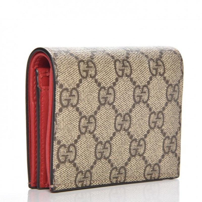 Gucci Card Case Wallet GG Supreme Rainbow Beige/Hibiscus Red