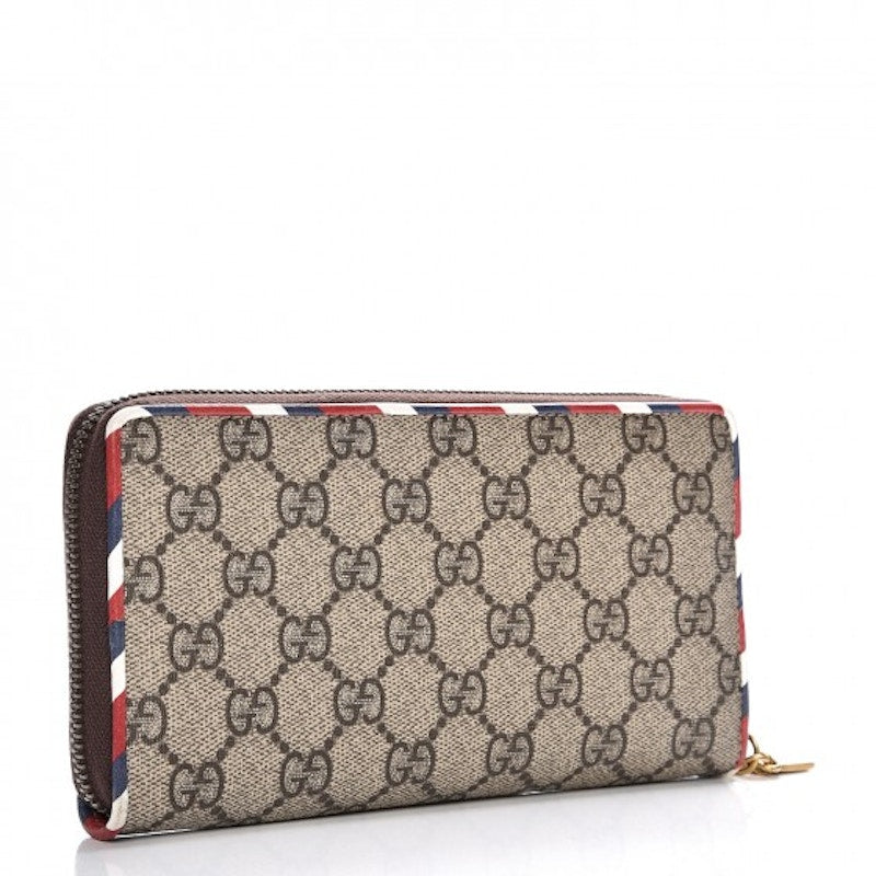 Gucci Zip Around Wallet Monogram GG Supreme Embroidered Red/White/Brown/Green