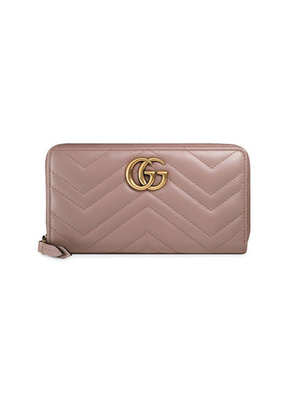 Gucci GG Marmont Wallet Zip Around Matelasse Dusty Pink