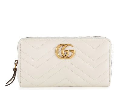 Gucci GG Marmont Wallet Zip Around Matelasse White