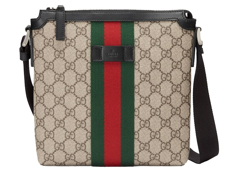 Gucci Web GG Supreme Flat Messenger Beige/Ebony