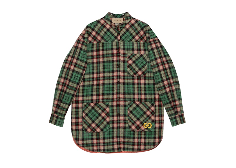 Gucci Women's Tartan With GG Wool Shirt Green/Multi