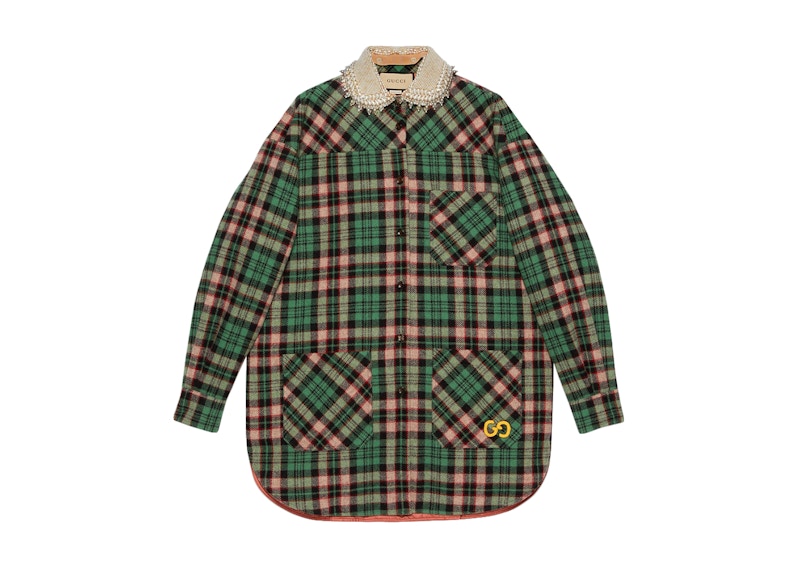 Gucci Women's Tartan With GG Wool Shirt Green/Multi