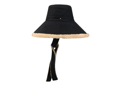 Gucci Wool And Eco Fur Wide Brim Hat Midnight Blue Beige