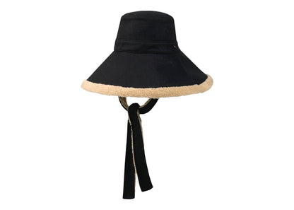 Gucci Wool And Eco Fur Wide Brim Hat Midnight Blue Beige