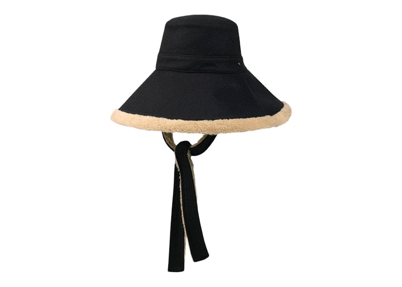 Gucci Wool And Eco Fur Wide Brim Hat Midnight Blue Beige