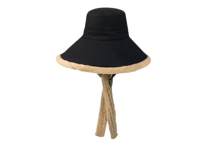 Gucci Wool And Eco Fur Wide Brim Hat Midnight Blue Beige