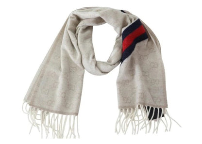 Gucci Wool Paneled GG Logo Scarf Milky White