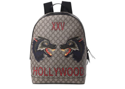 Gucci XXV Hollywood Backpack GG Supreme Wolf Print Brown/Black