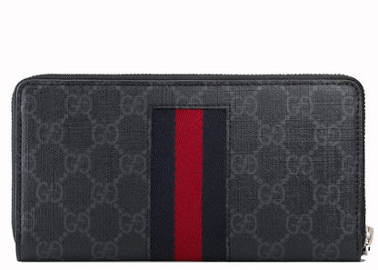 Gucci Zip Around Wallet GG Supreme Web Black/Grey