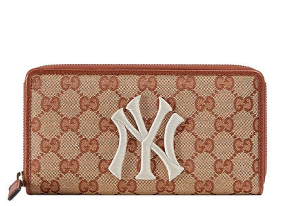 Gucci Zip Around Wallet NY Yankees Patch GG Beige/Brick Red