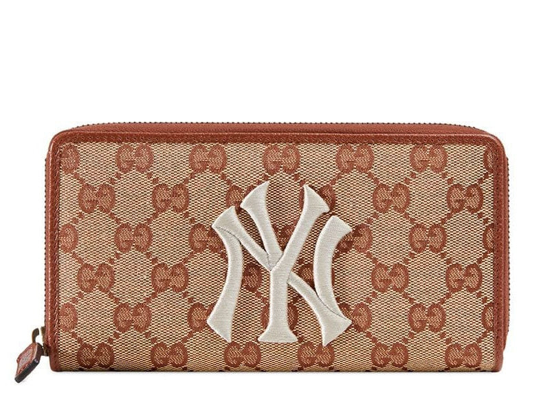 Gucci Zip Around Wallet NY Yankees Patch GG Beige/Brick Red