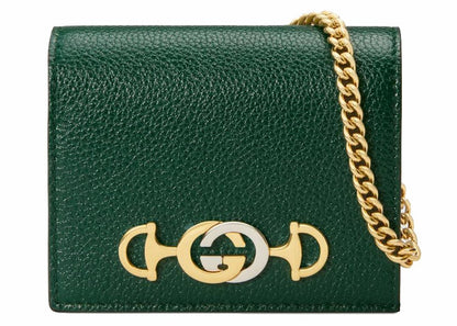 Gucci Zumi Card Case Wallet Grainy Leather Dark Green