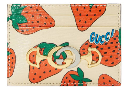 Gucci Zumi Card Case Strawberry Ivory Multicolor