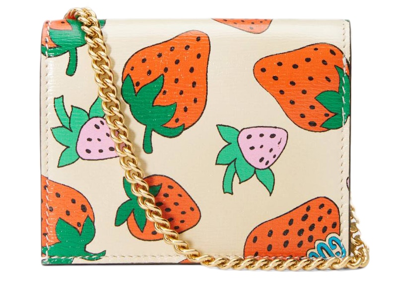 Gucci Zumi Card Case Wallet Strawberry Ivory Multicolor