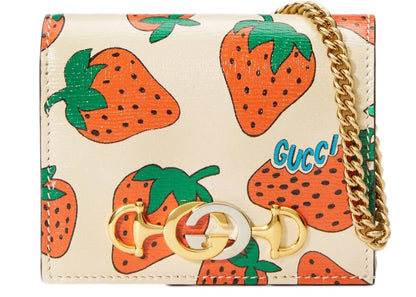 Gucci Zumi Card Case Wallet Strawberry Ivory Multicolor