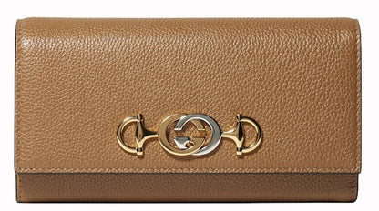 Gucci Zumi Continental Wallet Grainy Leather Brown