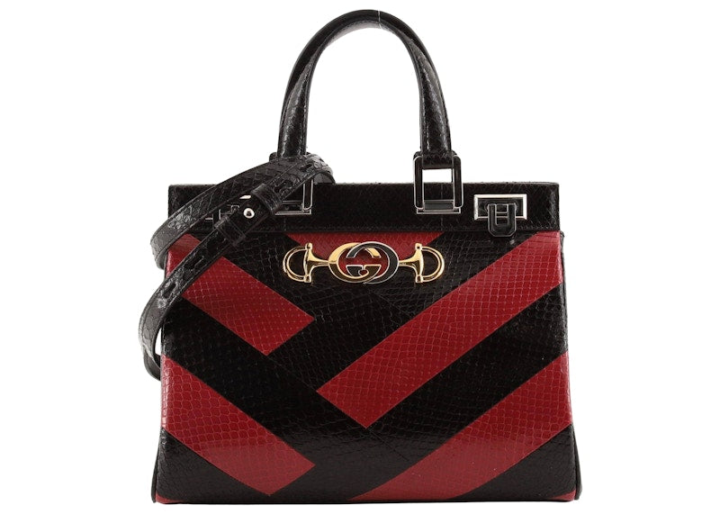 Gucci Zumi Python Top Handle Medium Black/Red Chevron