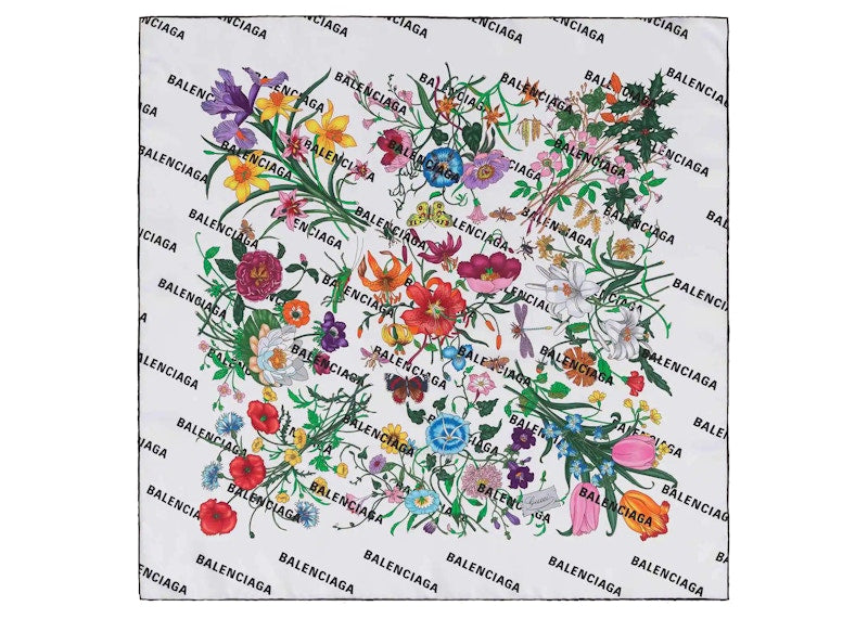 Gucci x Balenciaga The Hacker Project Flora Print Silk Scarf White