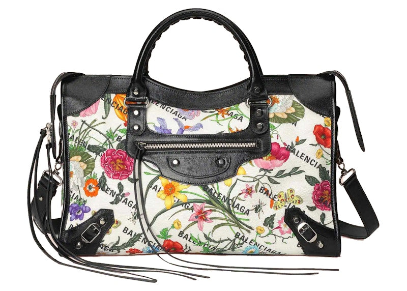 Gucci x Balenciaga The Hacker Project Medium Neo Classic Bag White Flora Canvas