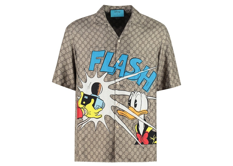 Gucci x Disney Donald Duck Monogram Silk Shirt Beige