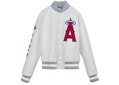 Gucci x MLB 2022 Leather Jacket with Angels Patch Grey