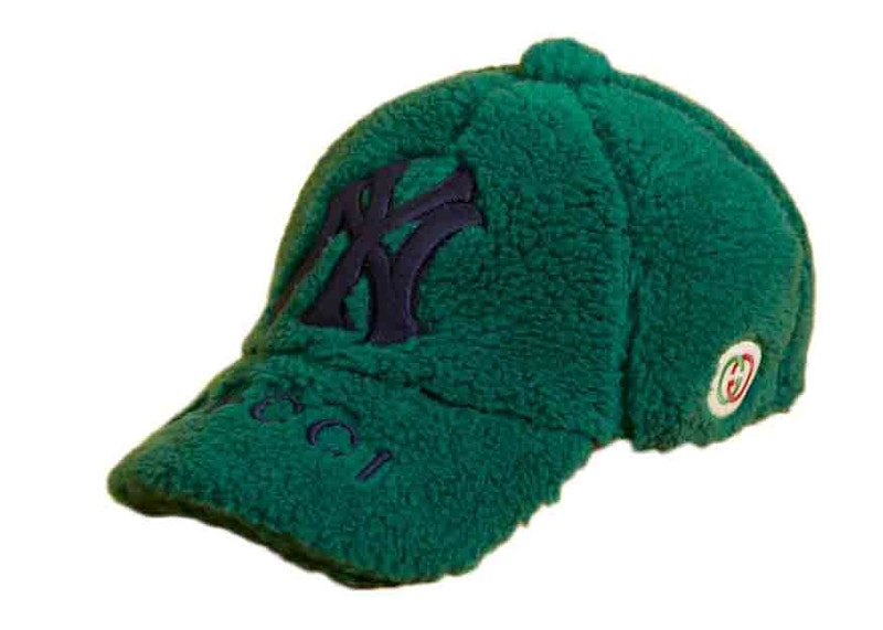 Gucci x MLB 2022 Shearling Baseball Hat with Yankees Patch Green