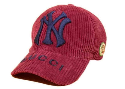 Gucci x MLB 2022 Velvet Baseball Hat with Yankees Patch Bordeaux