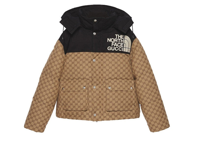 Gucci x The North Face Womens GG Padded Short Jacket Black Ebony Beige