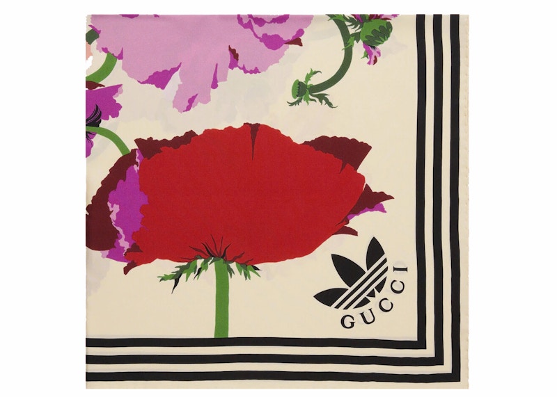 Gucci x adidas Maxi Flower Print Silk Scarf Ivory/Pink